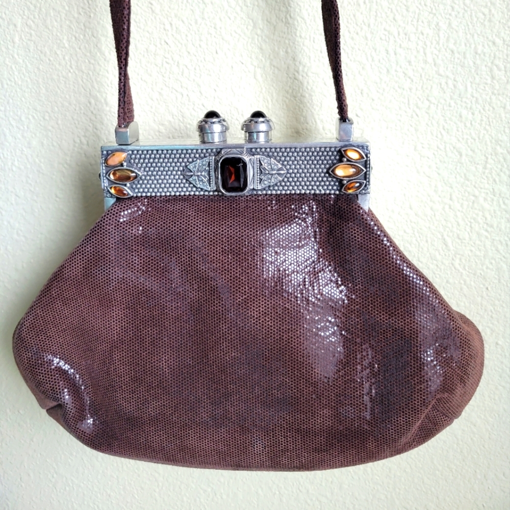 VINTAGE MOULIN ROUGE, 1970 GENUINE LEATHER, AND GEMSTON PURSE.ALL HAND CRAFTED.